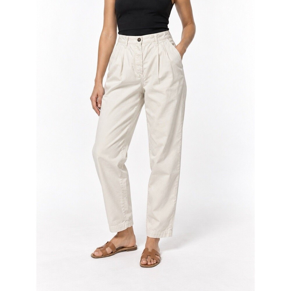 Velvet by Jenny Graham Ivory Cotton Pleated High Rise Tapered Pants US 2